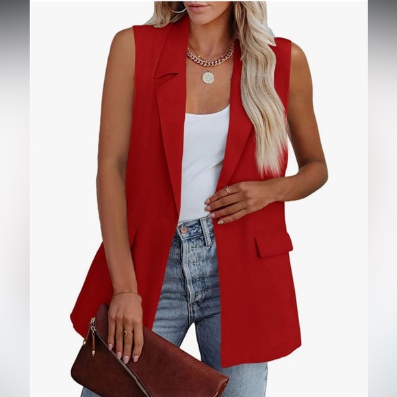 Red Sleeveless Blazer vest for Women - Picture 1 of 6